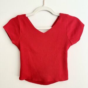 Red V-Neck Women's Top
